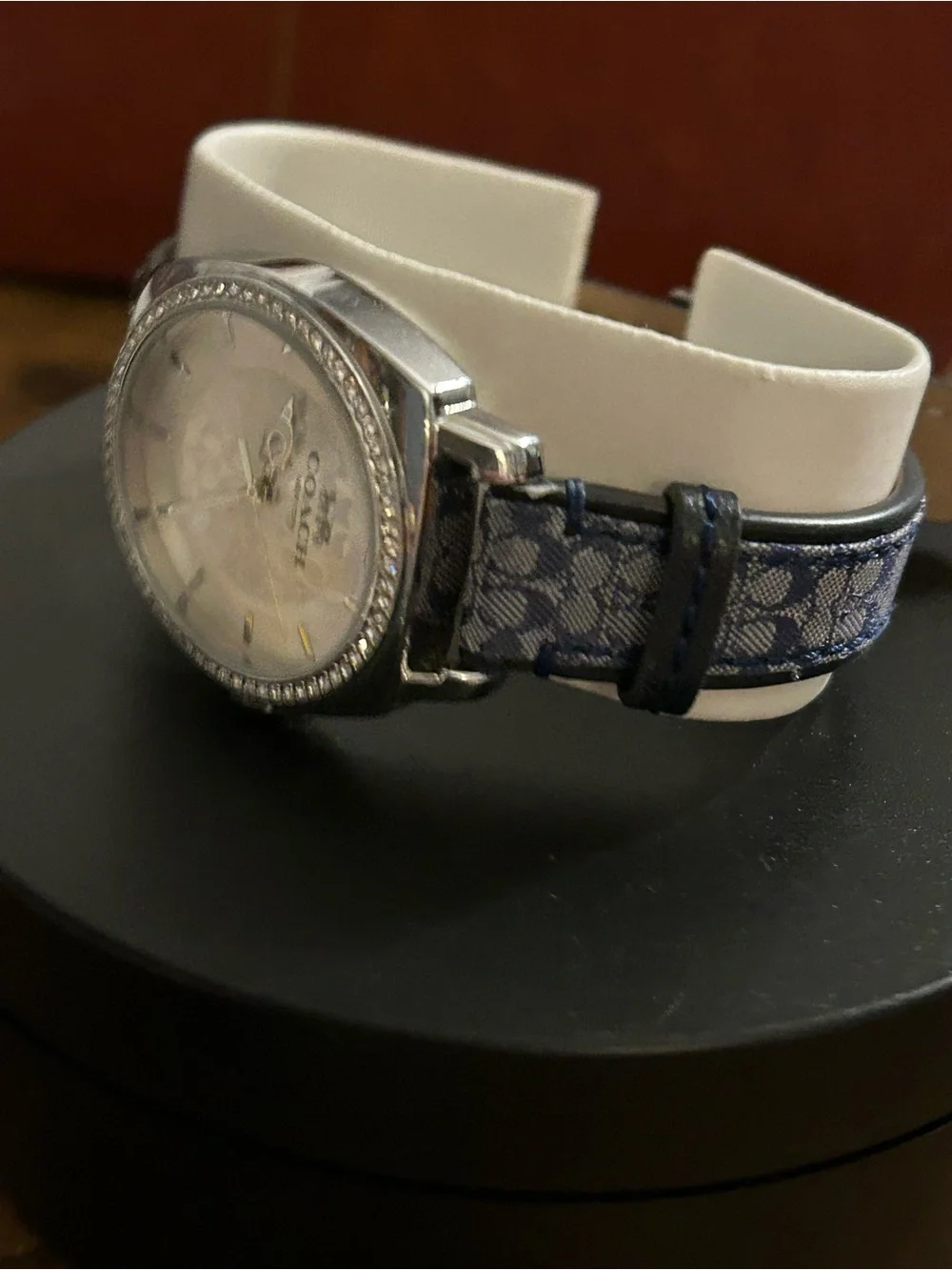 Coach Women's Silver Dial Watch with Blue Signature Strap